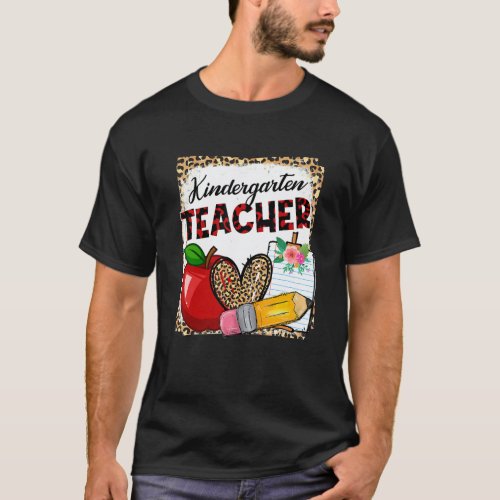 Leopard Heart Kindergarten Teacher Teaching Back T T-Shirt