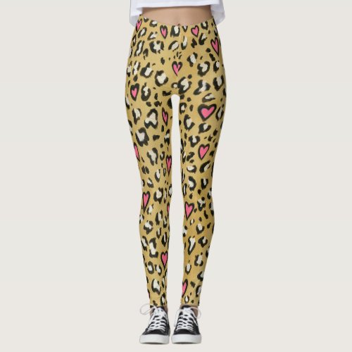 Leopard heart  leopard animal print pink heart leggings