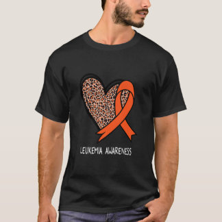 Leopard Heart Leukemia Awareness Orange Ribbon  T-Shirt