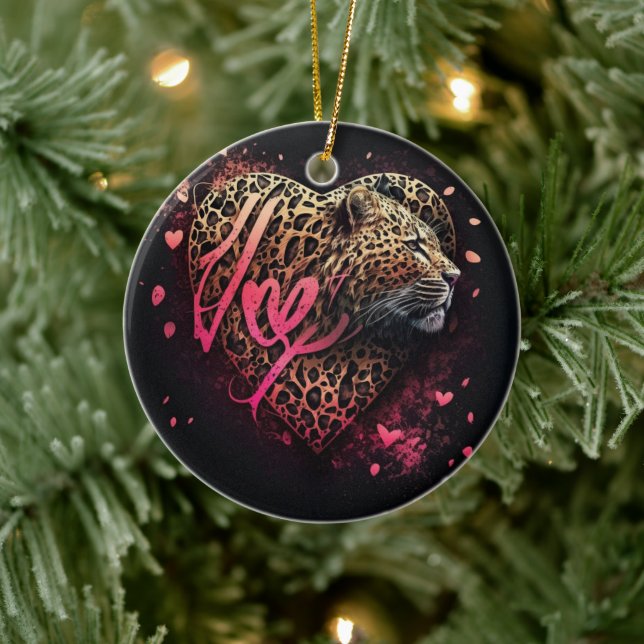 Leopard Heart Love Graffiti Art                    Ceramic Ornament (Tree)