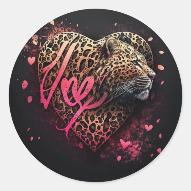 Leopard Heart Love Graffiti Art                    Classic Round Sticker (Front)