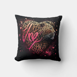 Leopard Heart Love Graffiti Art Throw Pillow