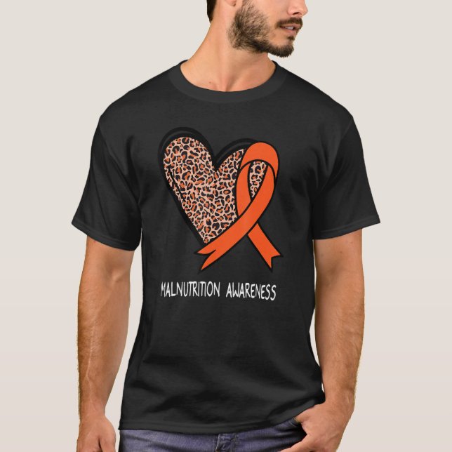 Leopard Heart Malnutrition Awareness Orange Ribbon T-Shirt (Front)