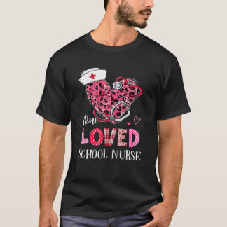 Leopard Heart One Loved School Nurse Valentines Da T-Shirt