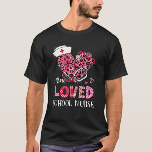Leopard Heart One Loved School Nurse Valentines Da T_Shirt