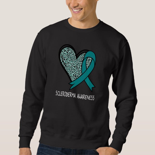 Leopard Heart Scleroderma Awareness Teal Ribbon Sweatshirt (Front)