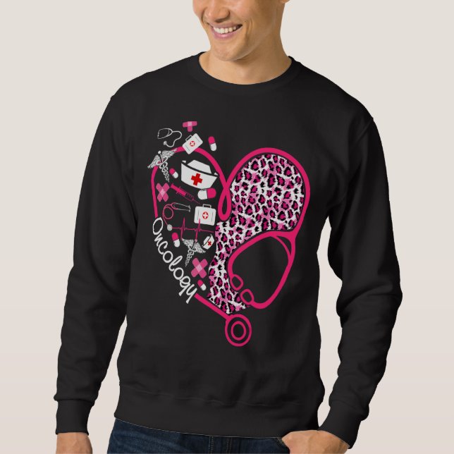 Leopard Heart Stethoscope Oncology Nurse Valentine Sweatshirt (Front)