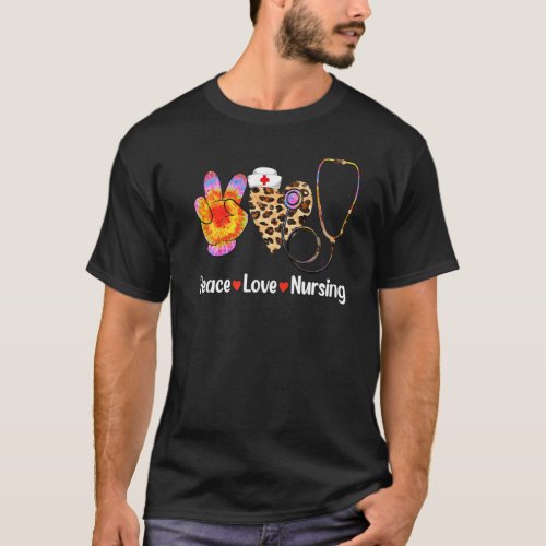Leopard Heart Stethoscope Peace Love Nursing T_Shirt