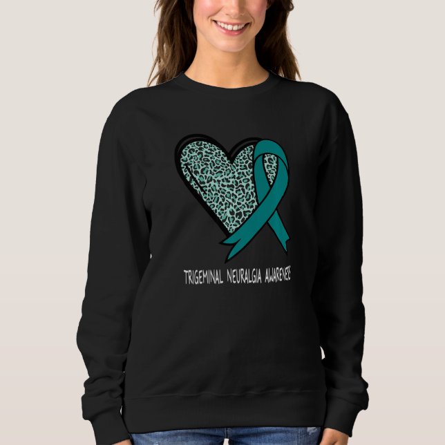 Leopard Heart Trigeminal Neuralgia Awareness Teal  Sweatshirt (Front)
