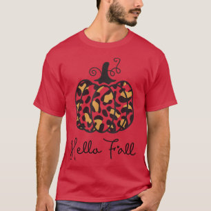 Leopard Hello Fall Pumpkin Season Autumn Thanksgiv T-Shirt