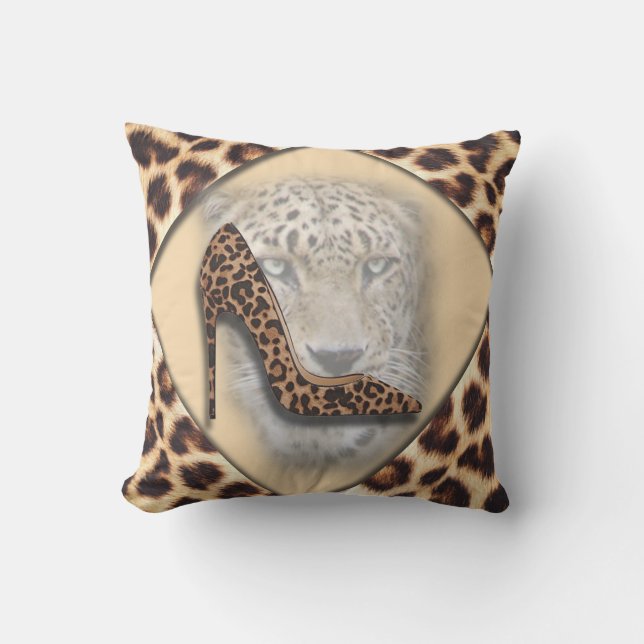leopard High Heel & Face Design Outdoor Pillow (Front)