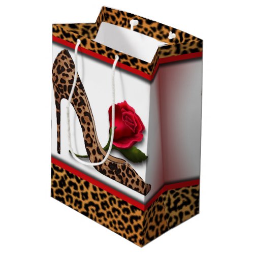 Leopard High Heel  Red Rose Medium Gift Bag
