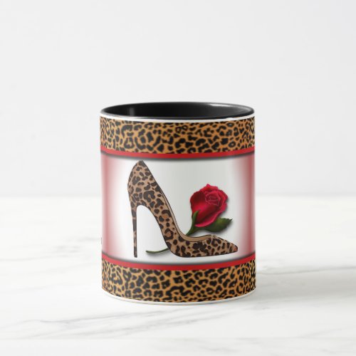 Leopard High Heel & Red Rose Mug