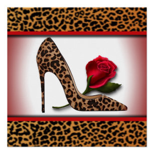Leopard High Heel & Red Rose Poster