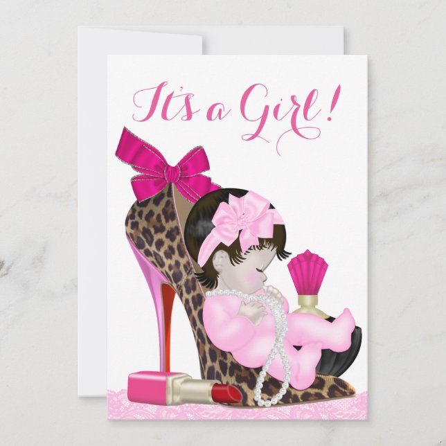 Leopard High Heel Shoe Girly Baby Shower Invitation (Front)