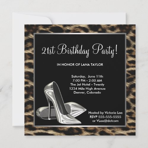 Leopard High Heels Womans 21st Birthday Personalized Invites