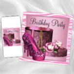Leopard High Heel Shoes Pink Zebra Birthday Party Invitation at Zazzle