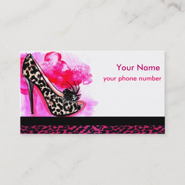 Leopard High Heeled Custom Shoe Business Card (Front)