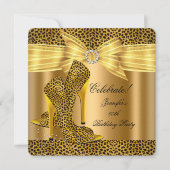 Leopard High Heels Shoes Gold Birthday Party Invitation (Front)