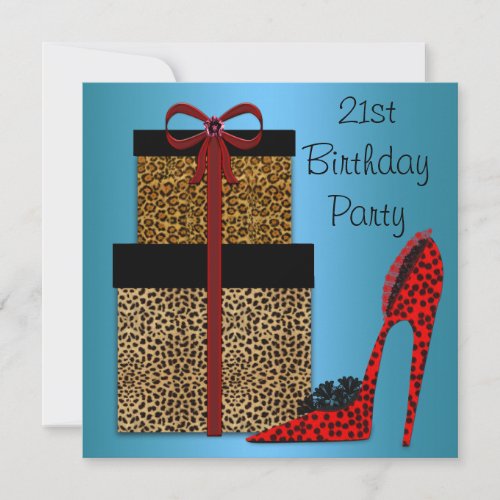 Leopard High Heels Womans 21st Birthday Party Personalized Invite