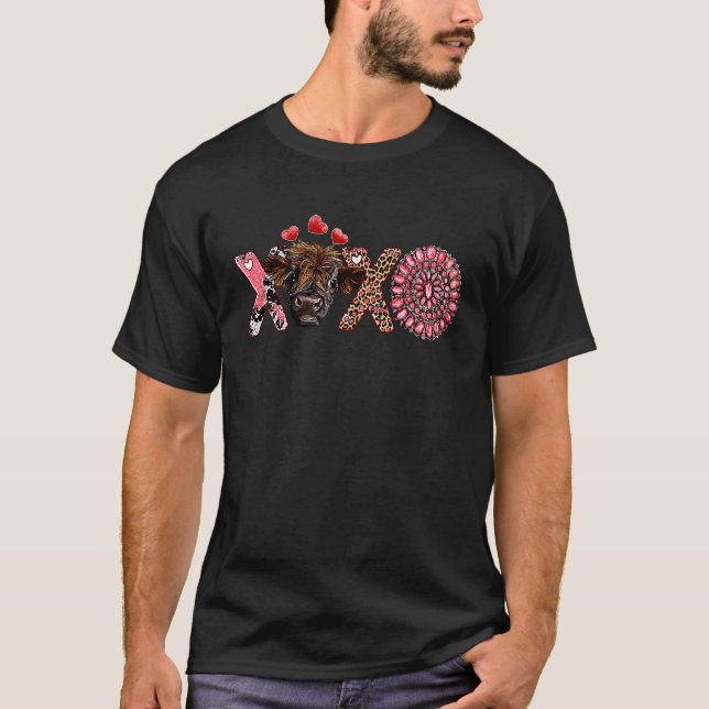 Leopard Highland Cow Gemstone Load Of Love Western T-Shirt (Front)