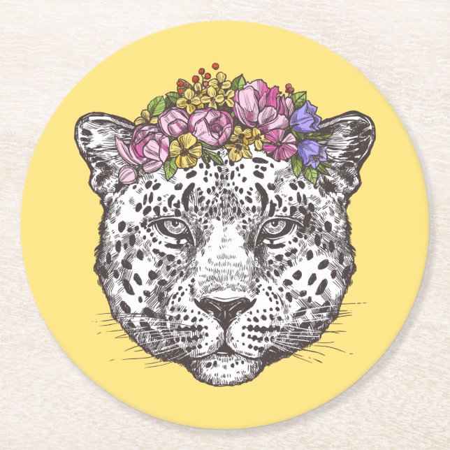 Leopard Hippie Chic Round Paper Coaster (Front)