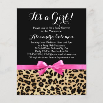 Leopard Hot Pink Bow Its A Girl Safari Baby Shower by CustomInvites at Zazzle
