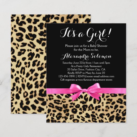 Leopard Hot Pink Bow Its a Girl Safari Baby Shower (Front/Back)