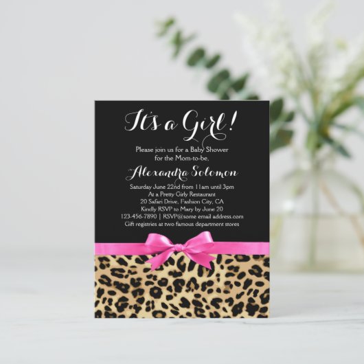 Leopard Hot Pink Bow Its a Girl Safari Baby Shower (Standing Front)