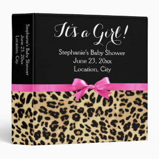 Leopard Hot Pink Bow Its a Girl Safari Baby Shower 3 Ring Binder