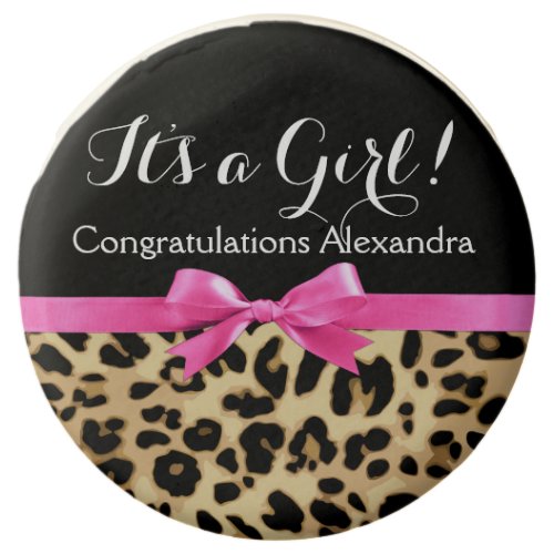 Leopard Hot Pink Bow Its a Girl Safari Baby Shower Chocolate Dipped Oreo