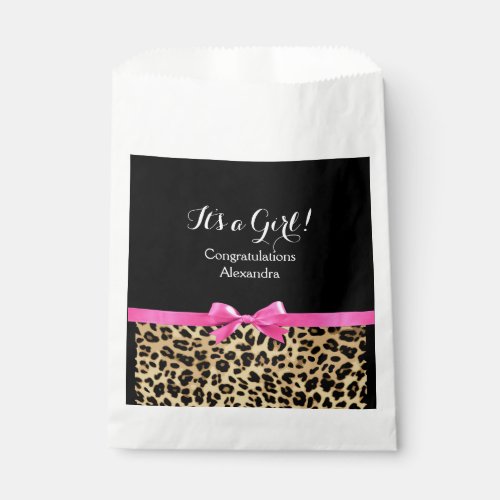 Leopard Hot Pink Bow Its a Girl Safari Baby Shower Favor Bag