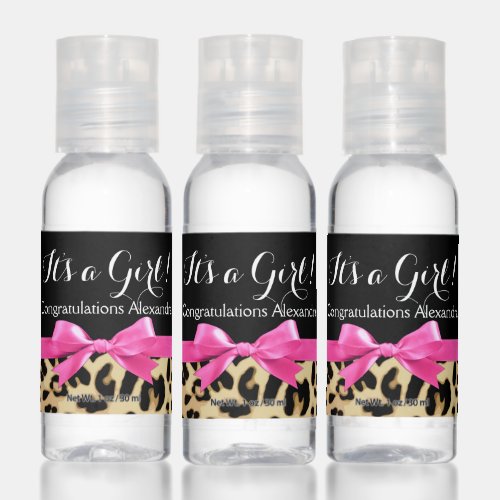 Leopard Hot Pink Bow Its a Girl Safari Baby Shower Hand Sanitizer