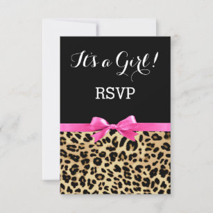 Leopard Hot Pink Bow Its a Girl Safari Baby Shower Invitation