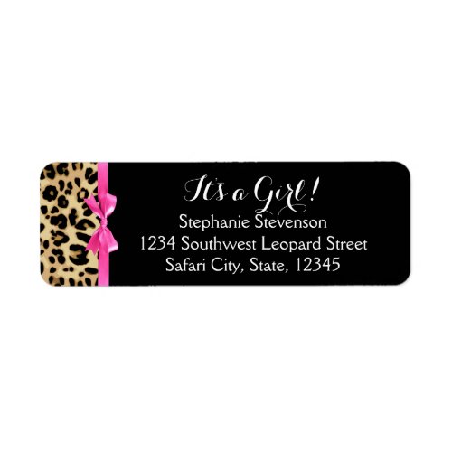 Leopard Hot Pink Bow Its a Girl Safari Baby Shower Label