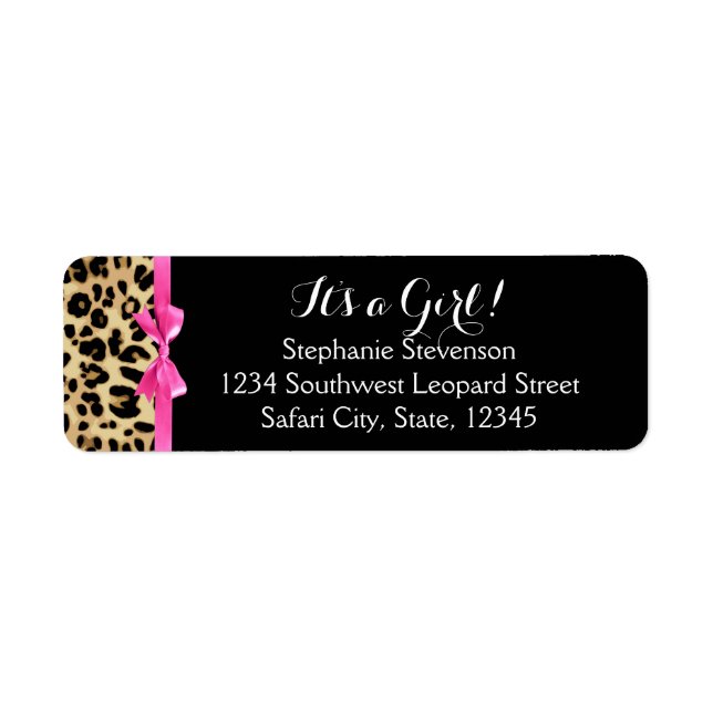 Leopard Hot Pink Bow Its a Girl Safari Baby Shower Label (Front)
