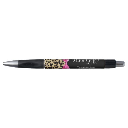 Leopard Hot Pink Bow Its a Girl Safari Baby Shower Pen