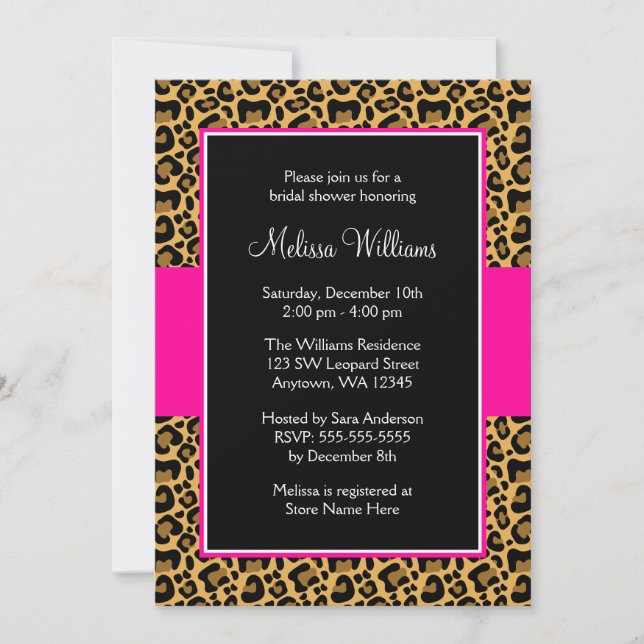 Leopard Hot Pink Bridal Shower Invitations (Front)
