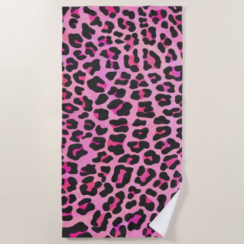 Leopard Hot Pink Painted Texture Beach Towel