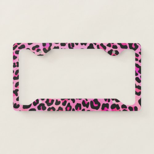 Leopard Hot Pink Painted Texture License Plate Frame