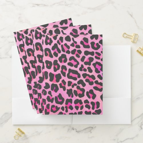 Leopard Hot Pink Painted Texture Pocket Folder