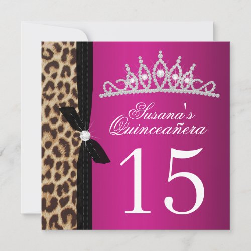 leopard hot pink Quinceanera Custom Invites