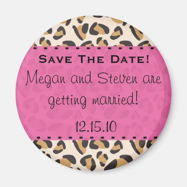 Leopard & Hot Pink Save the Date Magnets (Front)