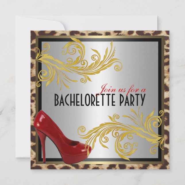 Leopard & Hot Red Heels Bachelorette Party Invite (Front)