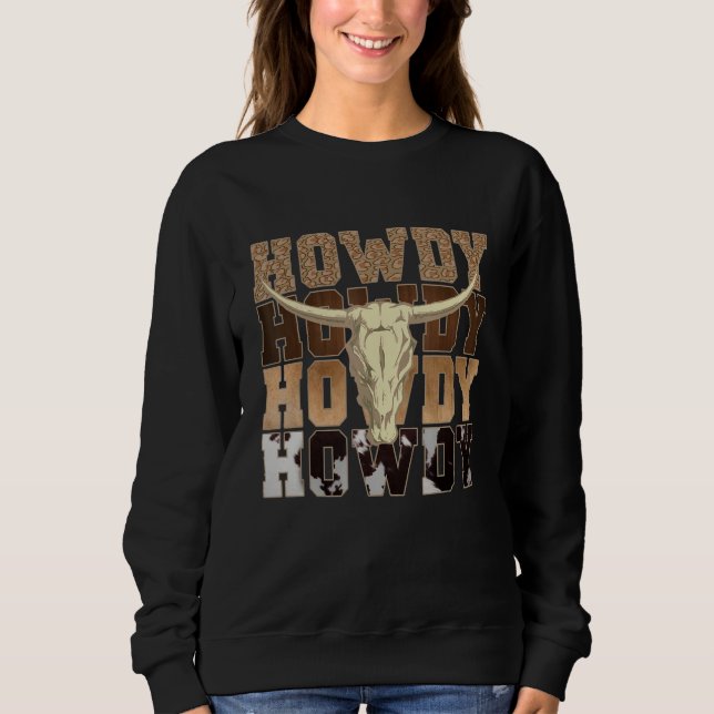 Leopard Howdy Bull Skull Rodeo Texas Western Count Sweatshirt (Front)