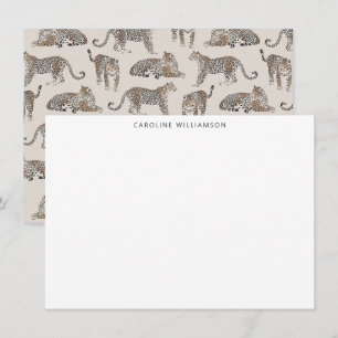 Leopard Illustrated Personalized Stationery Name Note Card