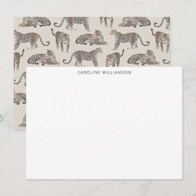 Leopard Illustrated Personalized Stationery Name Note Card (Front/Back)