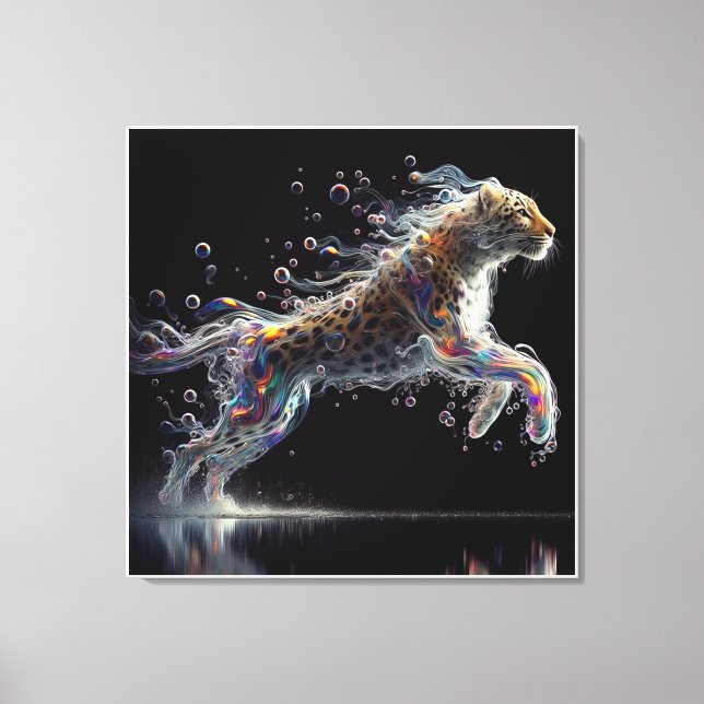 leopard in mid-leap canvas print (Front)