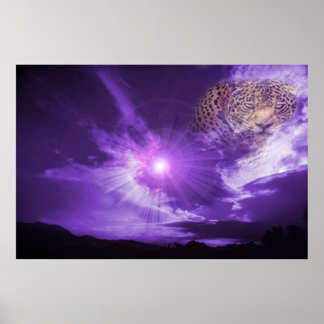 Leopard in purple sky. poster (Front)