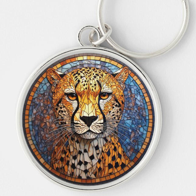 Leopard in Vibrant Colors and Intricate Patterns Keychain (Front)
